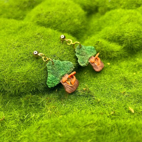 Mushroom Tree Polymer Clay Hypoallergenic Silver Tone Handmade Dangle Earrings - Picture 4 of 10